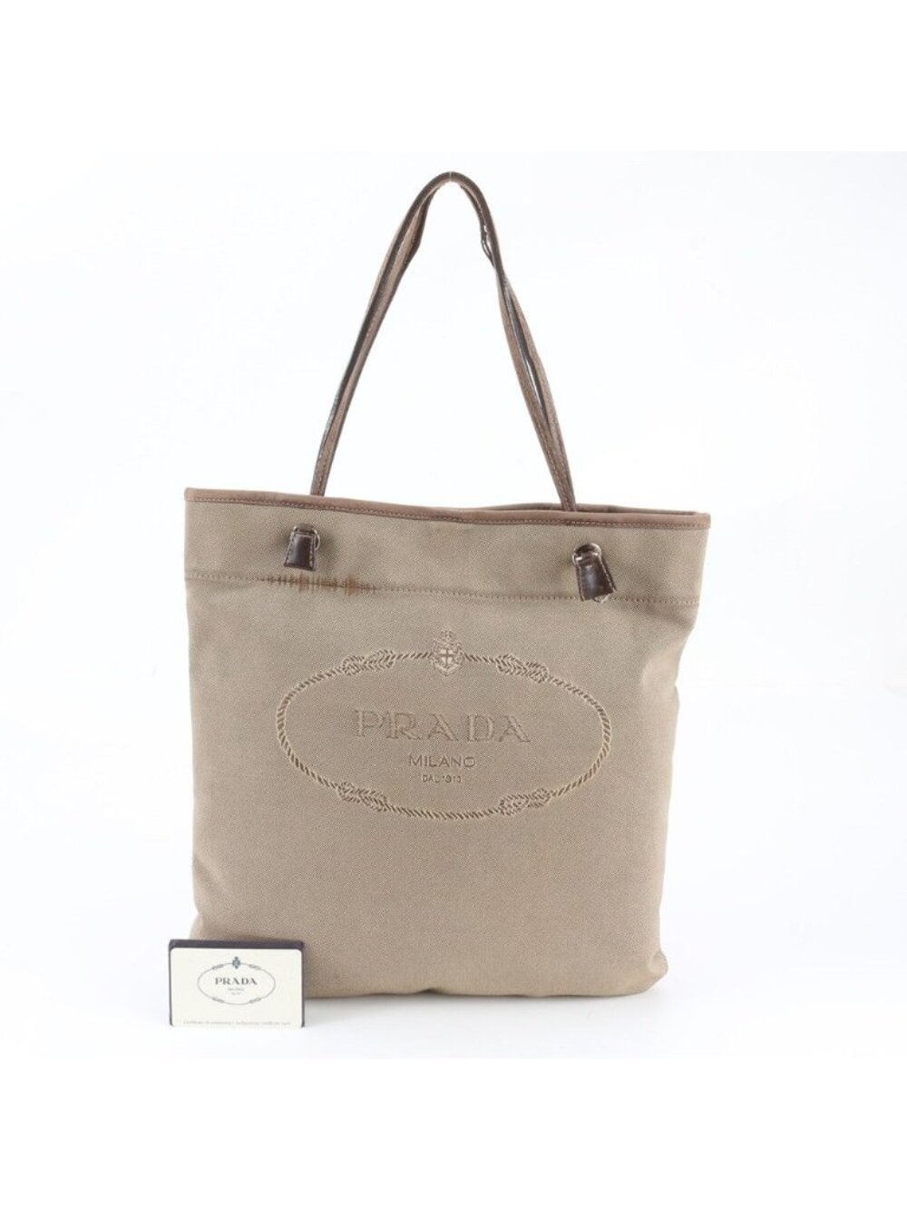 Prada Leather Canvas Tote Bag Shoulder